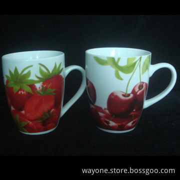 Bellet Mug, Fruit Design, Strawberries and Cherries, Made of Porcelain or New Bone China